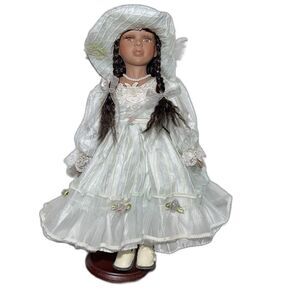 Vintage Albert E Price African American Girl Porcelain Doll Victorian Dress/Hat